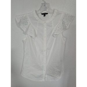 Banana Republic Ruffle Flutter Sleeve Top Cotton  Womens Sz 4